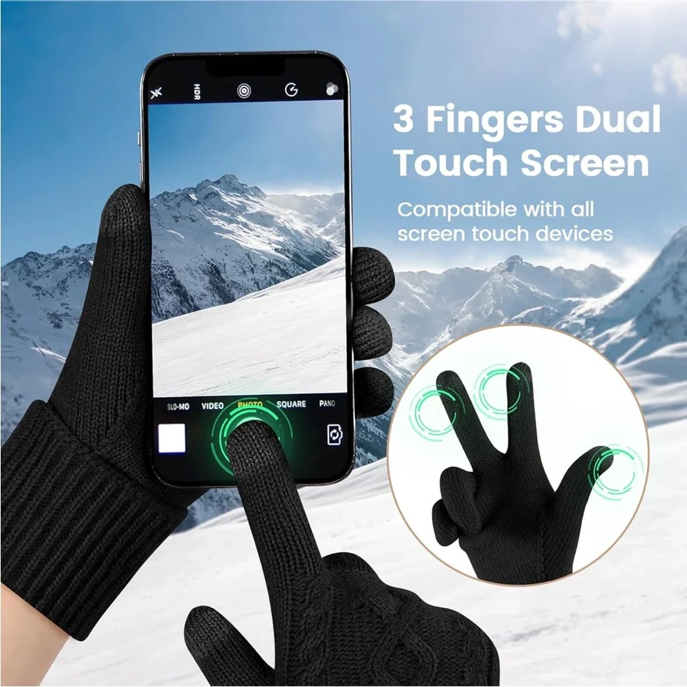 Black fleece lined knit touch screen gloves_5